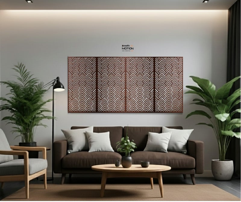 ACOUSTIC MOTION® Wooden MDF Wall Art Decor Panels, VECTRA Design with Double-Face Tape, Modern Brown Wall Hanging for Home, Living Room, Bedroom, Office & Hotel, 25×50×0.5 cm, 4-Piece Set - Image 1